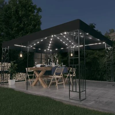 VidaXL Tonnelle avec double toit et lumières LED 3x4 m Anthracite – Image 2