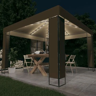VidaXL Tonnelle avec double toit et lumières LED 3x3x2,7 m Taupe – Image 2