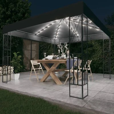 VidaXL Tonnelle avec guirlande lumineuse à LED 3x3 m Anthracite Tissu – Image 2