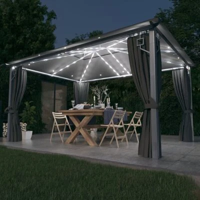 VidaXL Tonnelle avec rideau et lumières LED 4x3 m Anthracite Aluminium – Image 2