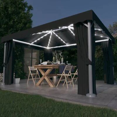 VidaXL Tonnelle avec rideau et guirlande lumineuse LED 4x3m Anthracite – Image 2