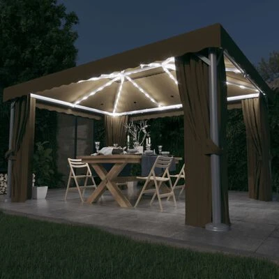 VidaXL Tonnelle avec rideau et guirlande lumineuse à LED 4x3 m Taupe – Image 2