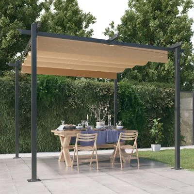 VidaXL Tonnelle de jardin avec toit rétractable 3x3 m Taupe – Image 2
