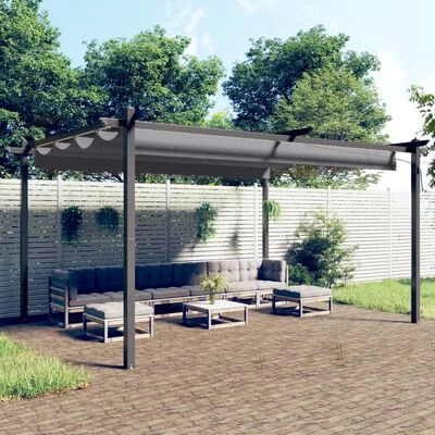 VidaXL Tonnelle de jardin avec toit rétractable 4x3 m Anthracite – Image 2