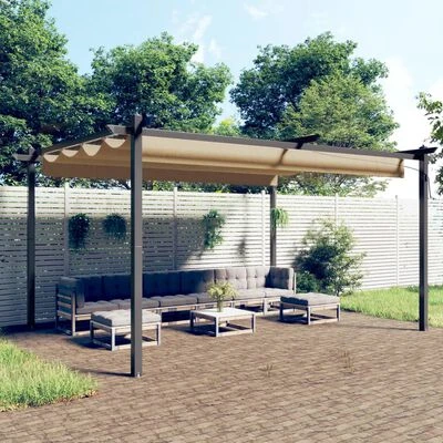 VidaXL Tonnelle de jardin avec toit rétractable 4x3 m Taupe – Image 2