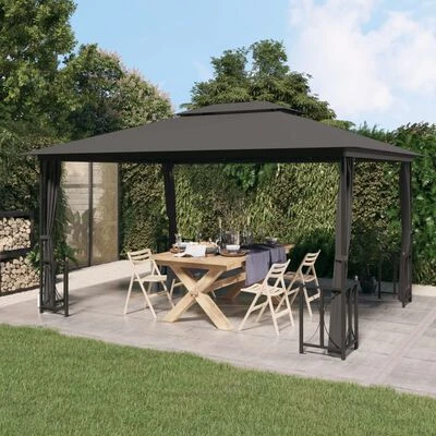 VidaXL Tonnelle avec parois et toit double 3x4 m Anthracite – Image 2