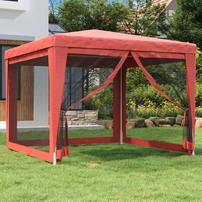 VidaXL Tente de fête avec 4 parois latérales en maille Rouge 3x3m PEHD – Image 2