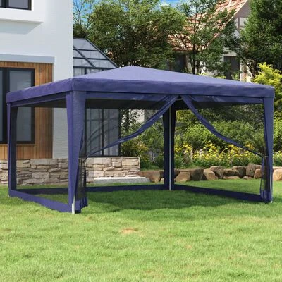 VidaXL Tente de fête avec 4 parois latérales en maille Bleu 4x4 m PEHD – Image 2