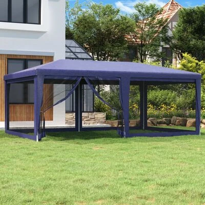 VidaXL Tente de fête avec 6 parois latérales en maille Bleu 6x4 m PEHD – Image 2