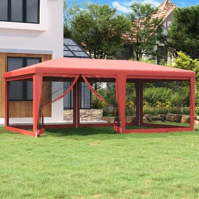 VidaXL Tente de fête avec 6 parois latérales en maille Rouge 6x4m PEHD – Image 2