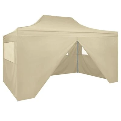VidaXL Tente pliable avec 4 parois latéraux 3 x 4,5 m Blanc crème