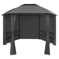 VidaXL Chapiteau tente de jardin avec rideaux Hexagonal 360 x 265 cm