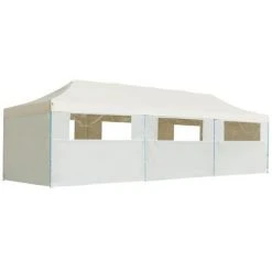 VidaXL Tente de réception pliable avec 8 parois 3x9 m Blanc cassé