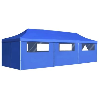VidaXL Tente de réception pliable avec 8 parois 3x9 m Bleu