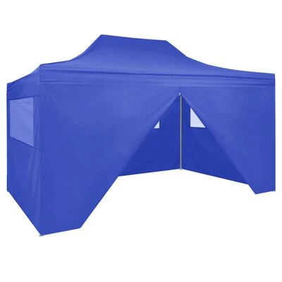 VidaXL Tente de réception pliable avec 4 parois 3x4 m Acier Bleu