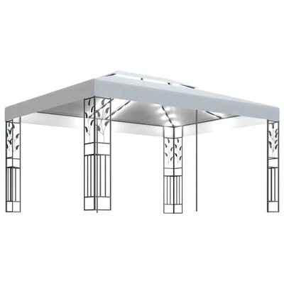 VidaXL Tonnelle avec double toit et lumières LED 3x4 m Blanc