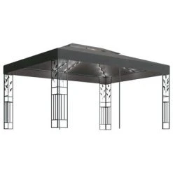 VidaXL Tonnelle avec double toit et lumières LED 3x4 m Anthracite