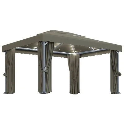 VidaXL Tonnelle avec rideau et guirlande lumineuse à LED 4x3 m Taupe