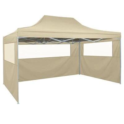 VidaXL Tente pliable avec 4 parois latéraux 3 x 4,5 m Blanc crème – Image 2