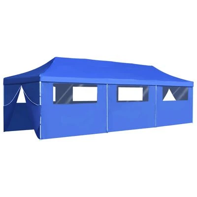 VidaXL Tente de réception pliable avec 8 parois 3x9 m Bleu – Image 2