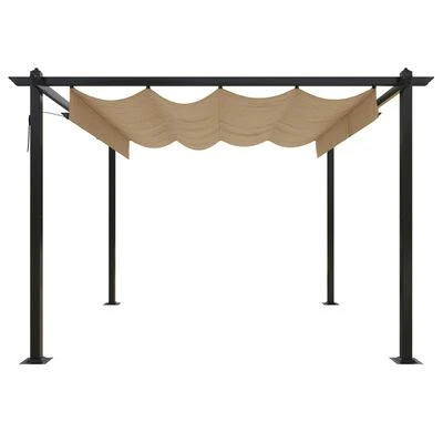 VidaXL Tonnelle de jardin avec toit rétractable 3x3 m Taupe – Image 3