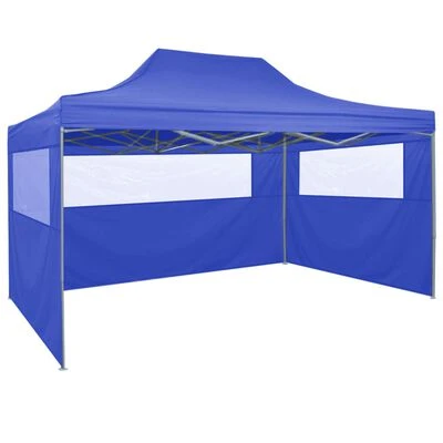 VidaXL Tente de réception pliable avec 4 parois 3x4 m Acier Bleu – Image 4