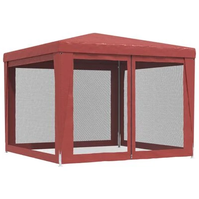 VidaXL Tente de fête avec 4 parois latérales en maille Rouge 3x3m PEHD – Image 5